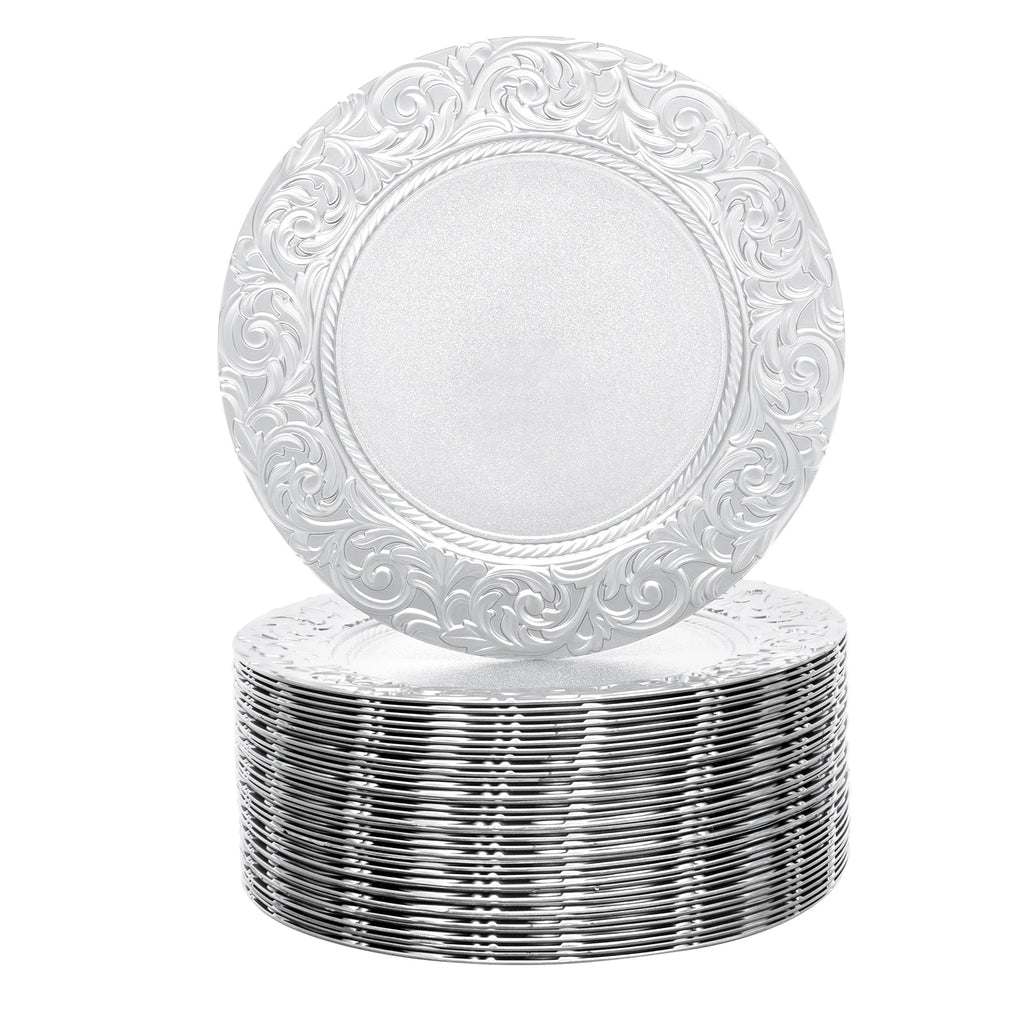 100 Pcs Silver Round Charger Plates Set, Reusable or Disposable multi-use
