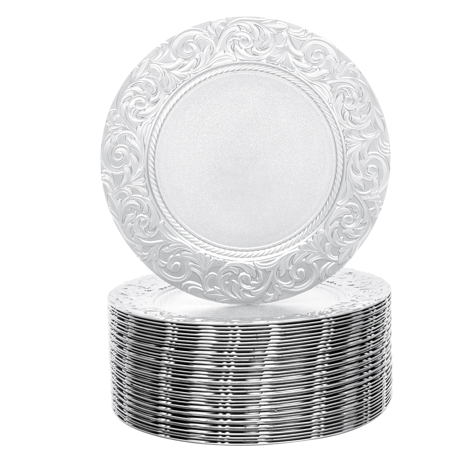 100 Pcs Silver Round Charger Plates Set, Reusable or Disposable multi-use