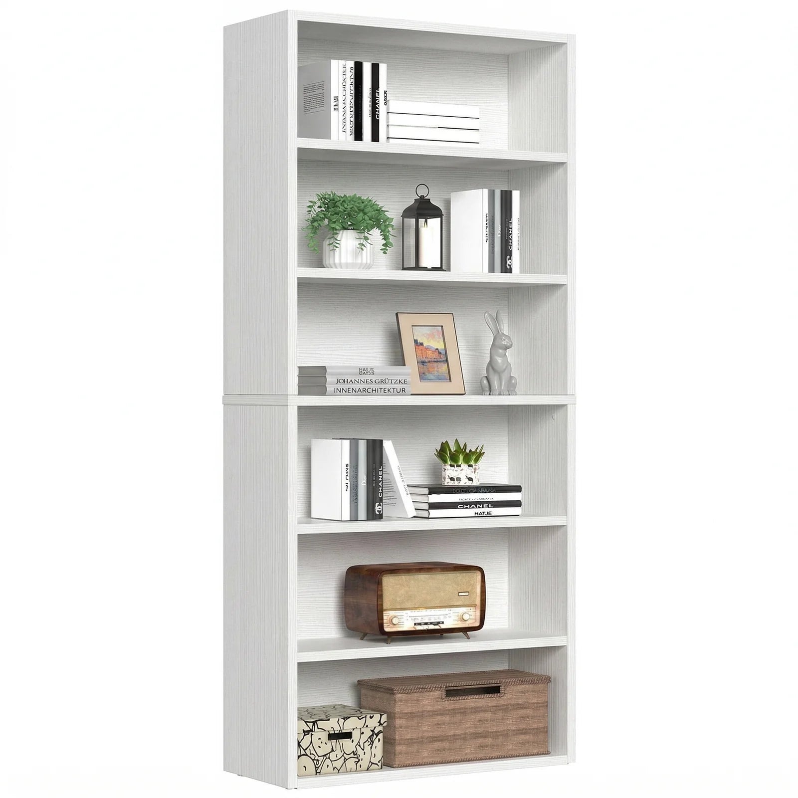 6 Shelf Bookcase Wooden Large 63 Inch Tall Bookcase Standing Open Book Shelf Organizer Adjustable Display