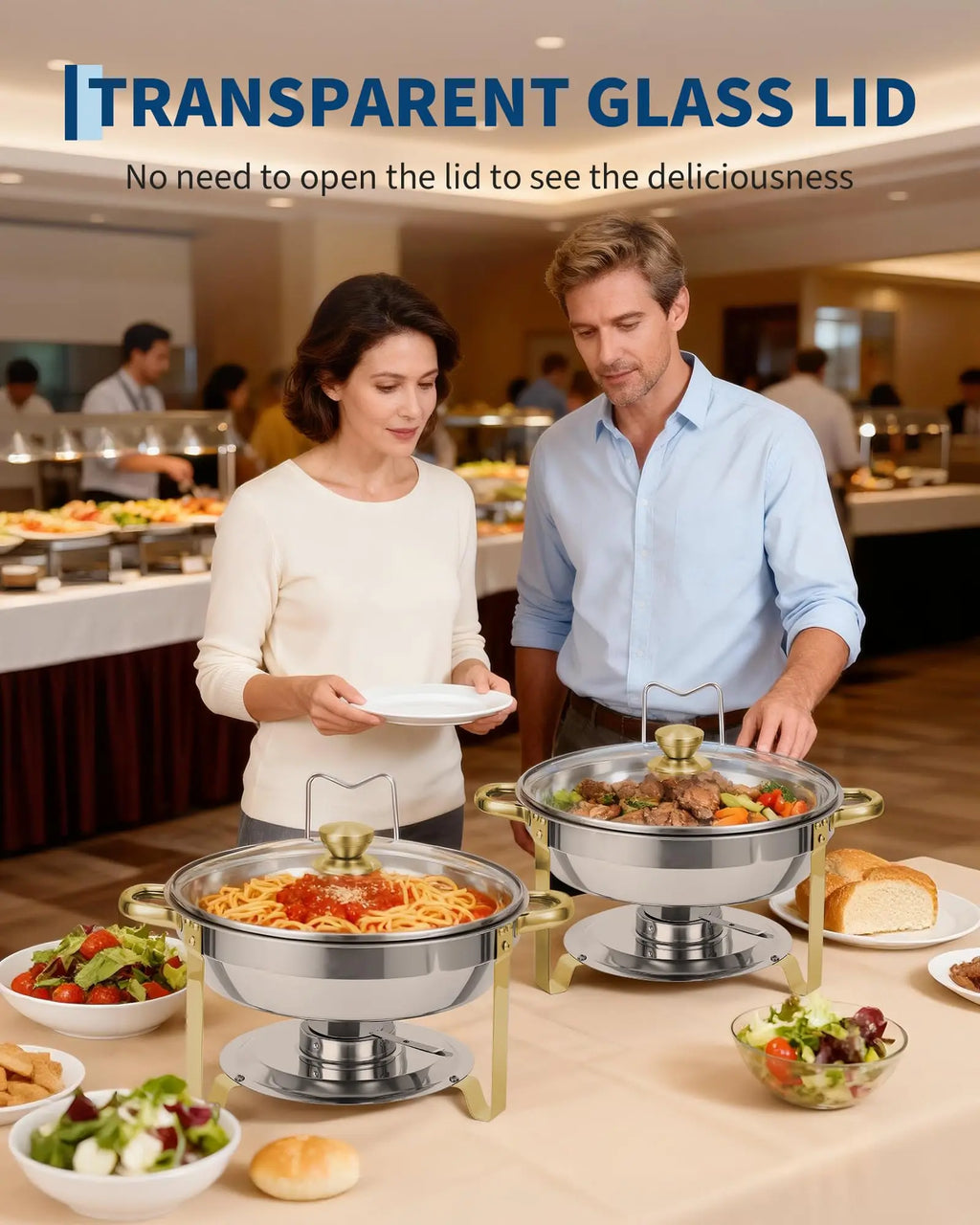 4 Pack Chafing Dishes Set for Buffet, 5 QT Stainless Steel Food Warmers with Glass Lid