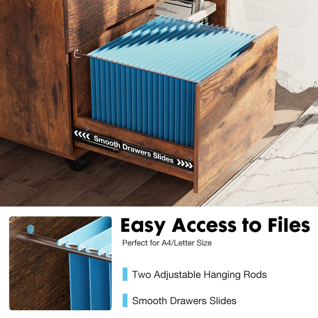 3 Drawers Wooden Mobile Cabinet Chest Dressers wood Storage Cabinet Organizer Rolling Display Furniture