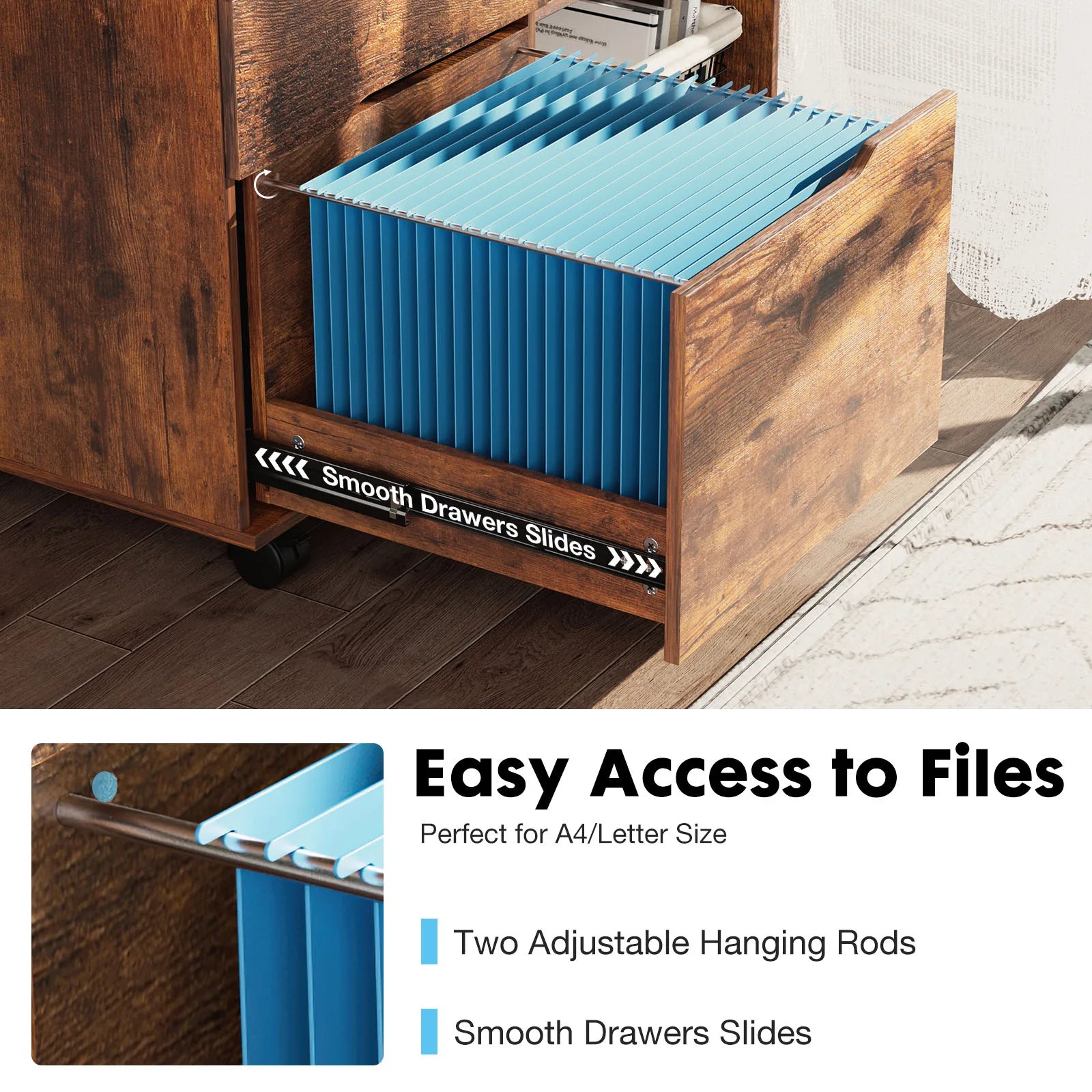 3 Drawers Wooden Mobile Cabinet Chest Dressers wood Storage Cabinet Organizer Rolling Display Furniture