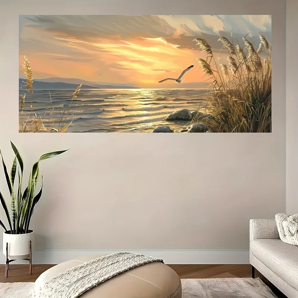 Sunset Beach Art canvas printed ,1.5 inch thick pine solid wood frame