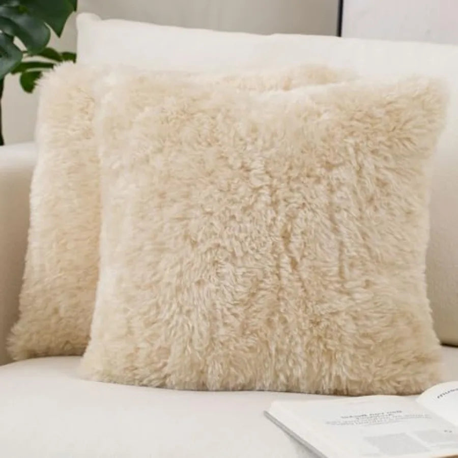 Pack of 2 Ultra Soft Plush Faux Fur Pillow Covers Fuzzy Fluffy Throw Pillows