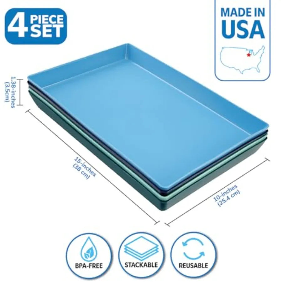 Coastal Plastic Serving Trays Set of 4 15 x 10 Large Unbreakable Reusable Rectangular