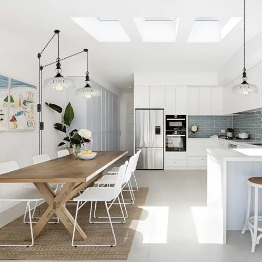 Plug in Glass Pendant Light Fixture Black Vintage Adjustable Chandelier Hanging Ceiling Light