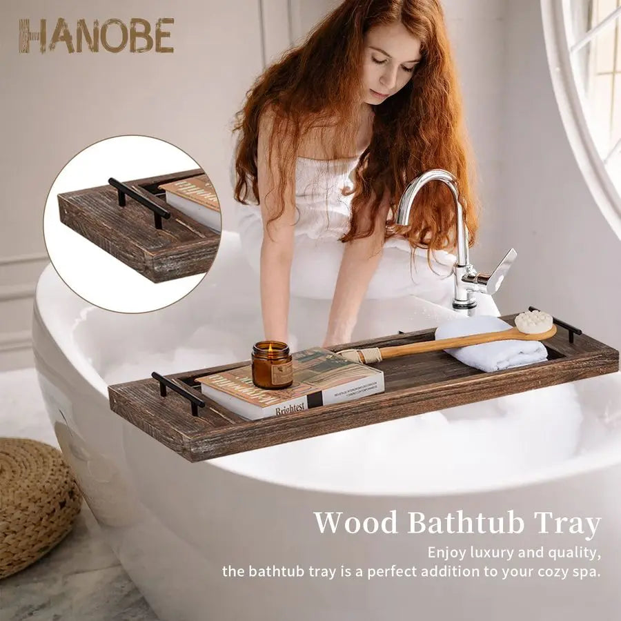 Bathtub  Extra Lg Wood Tray Bath Caddy  Rustic
