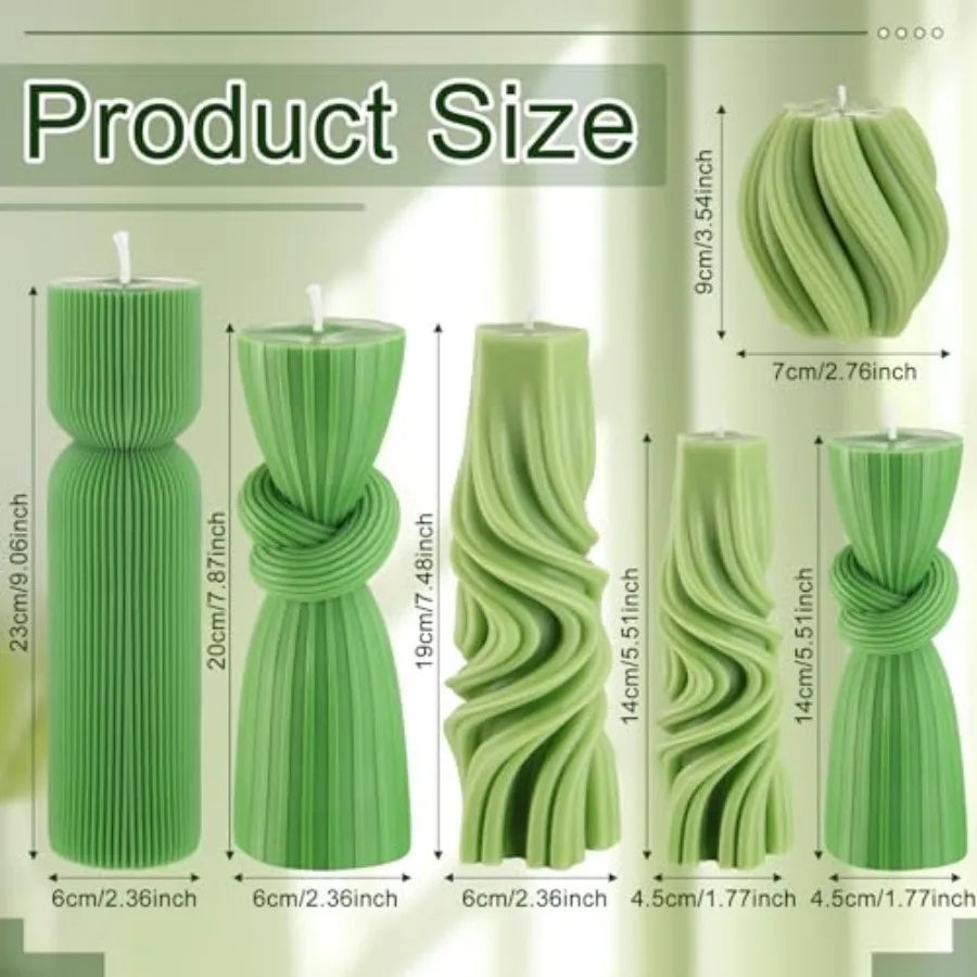 6 Pcs Ribbed Pillar Candles Modern Aesthetic Soy Wax Scented