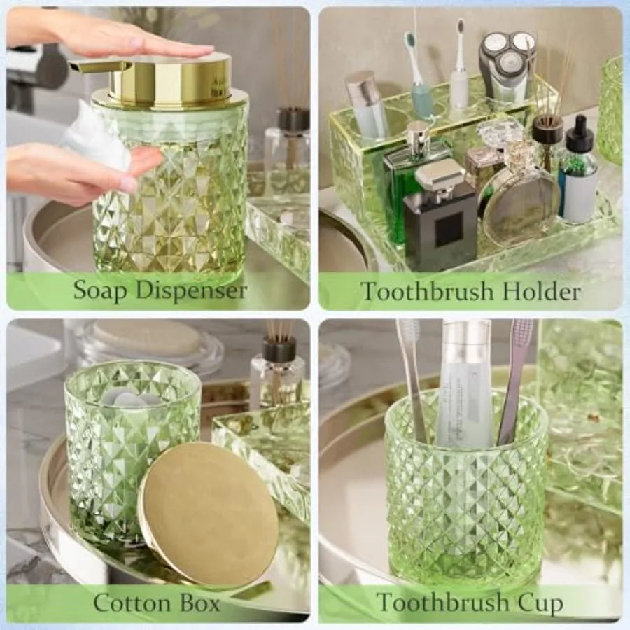 20PCS Glass Vanity set with Shower Curtain and Rugs