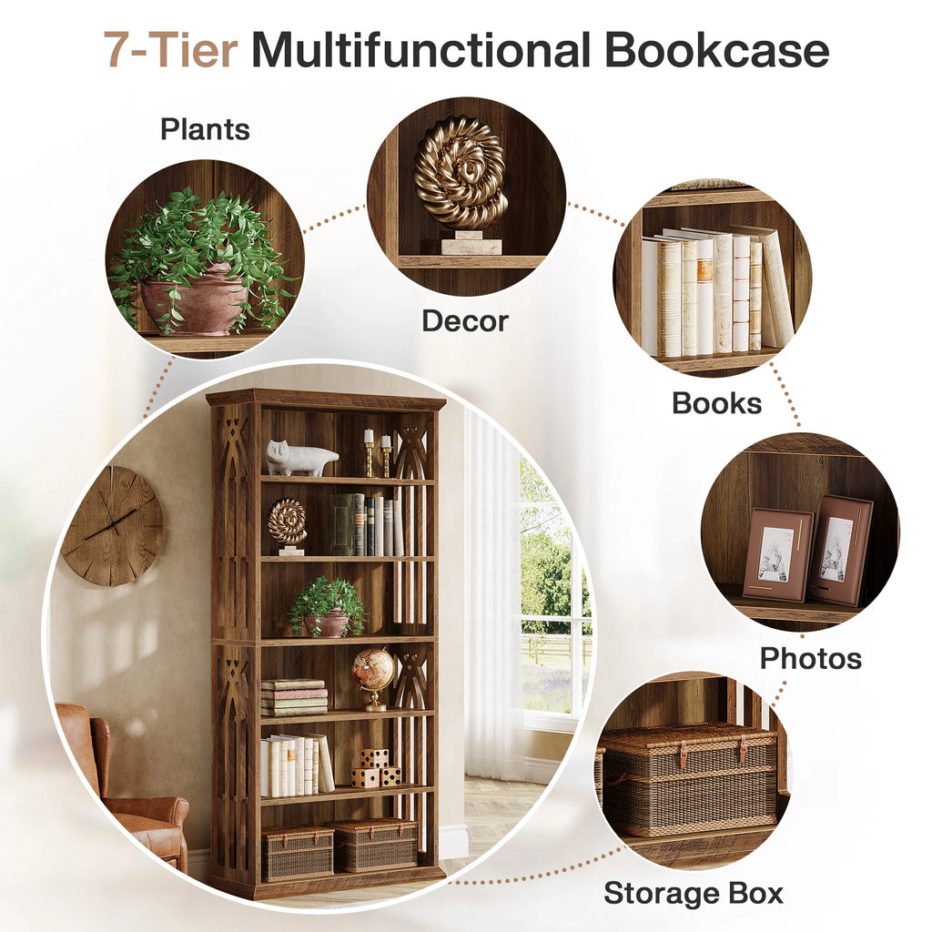 6-Tier Bookshelf, 75-Inch Tall Bookcase Freestanding Display Shelves