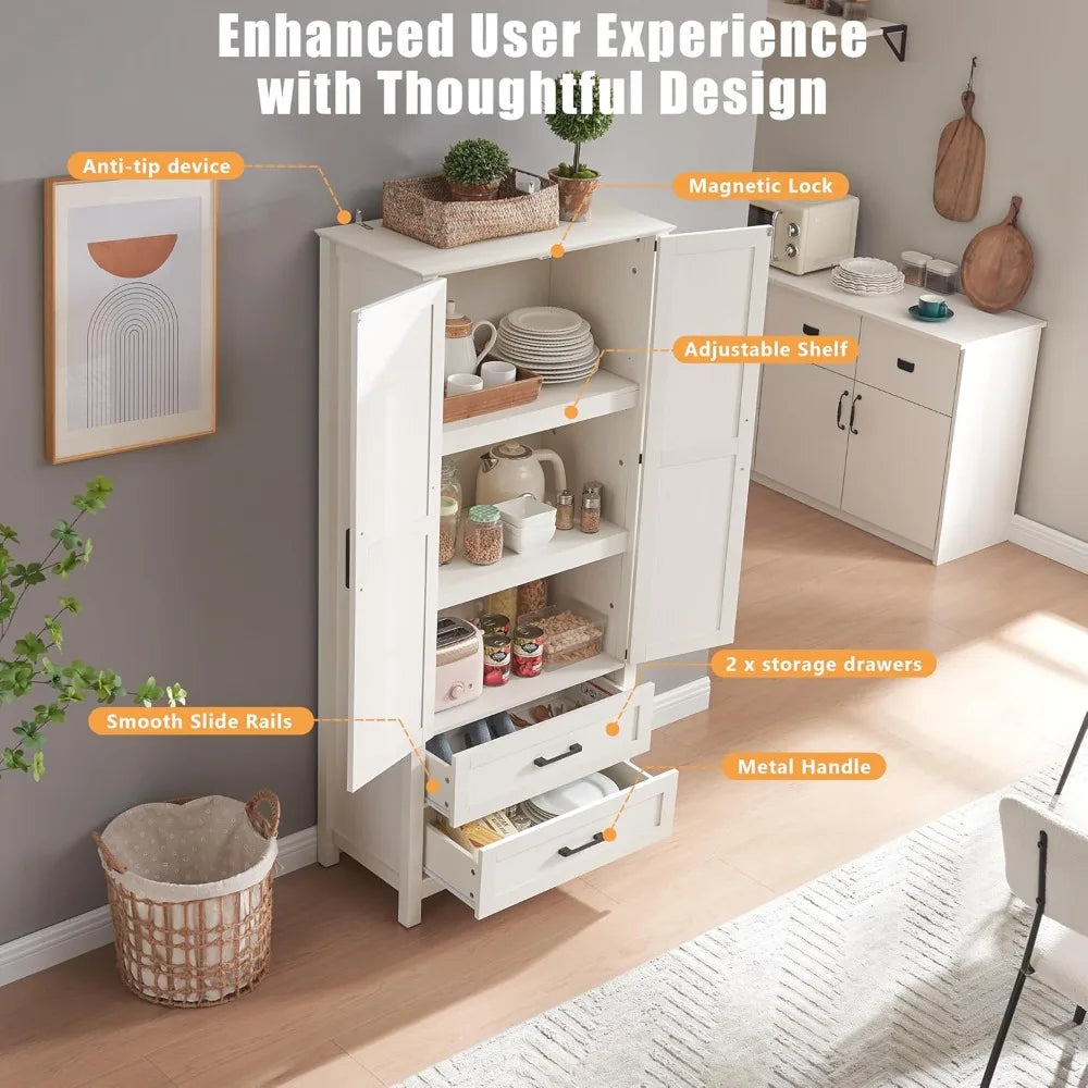 Storage Cabinet, with 2 Drawers & Adjustable Shelves & Barn Doors, Farmhouse Wood