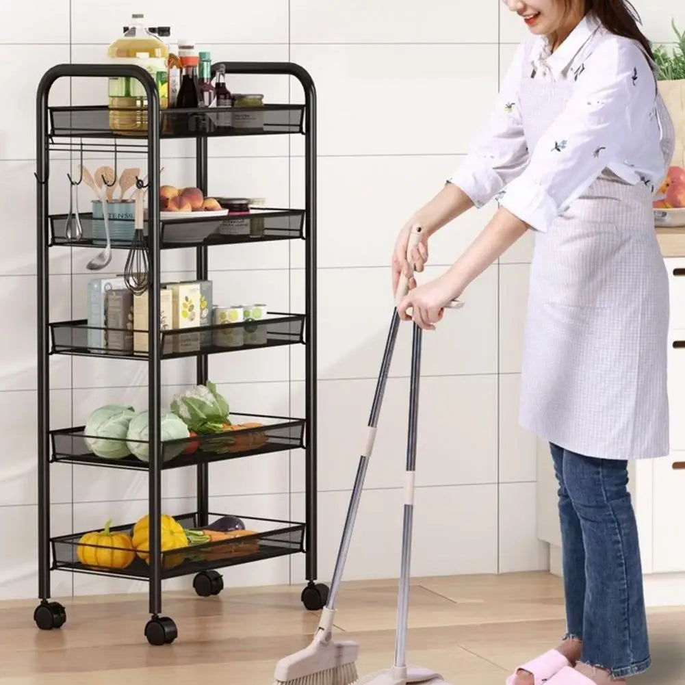 Storage Basket, 5 Tier Stackable Metal Mesh with 360 Wheels