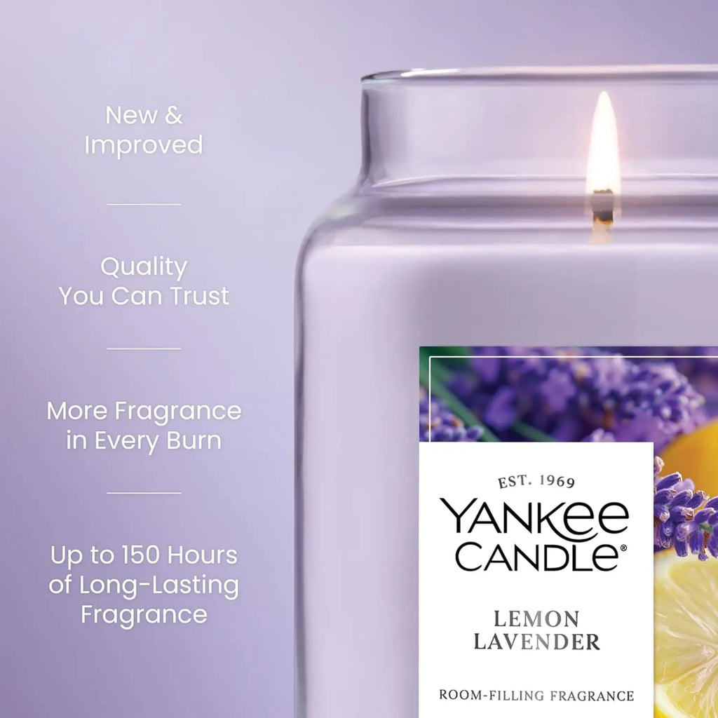 Lemon Lavender Scented Candle, 22oz Large Jar, 150-Hour Burn Time