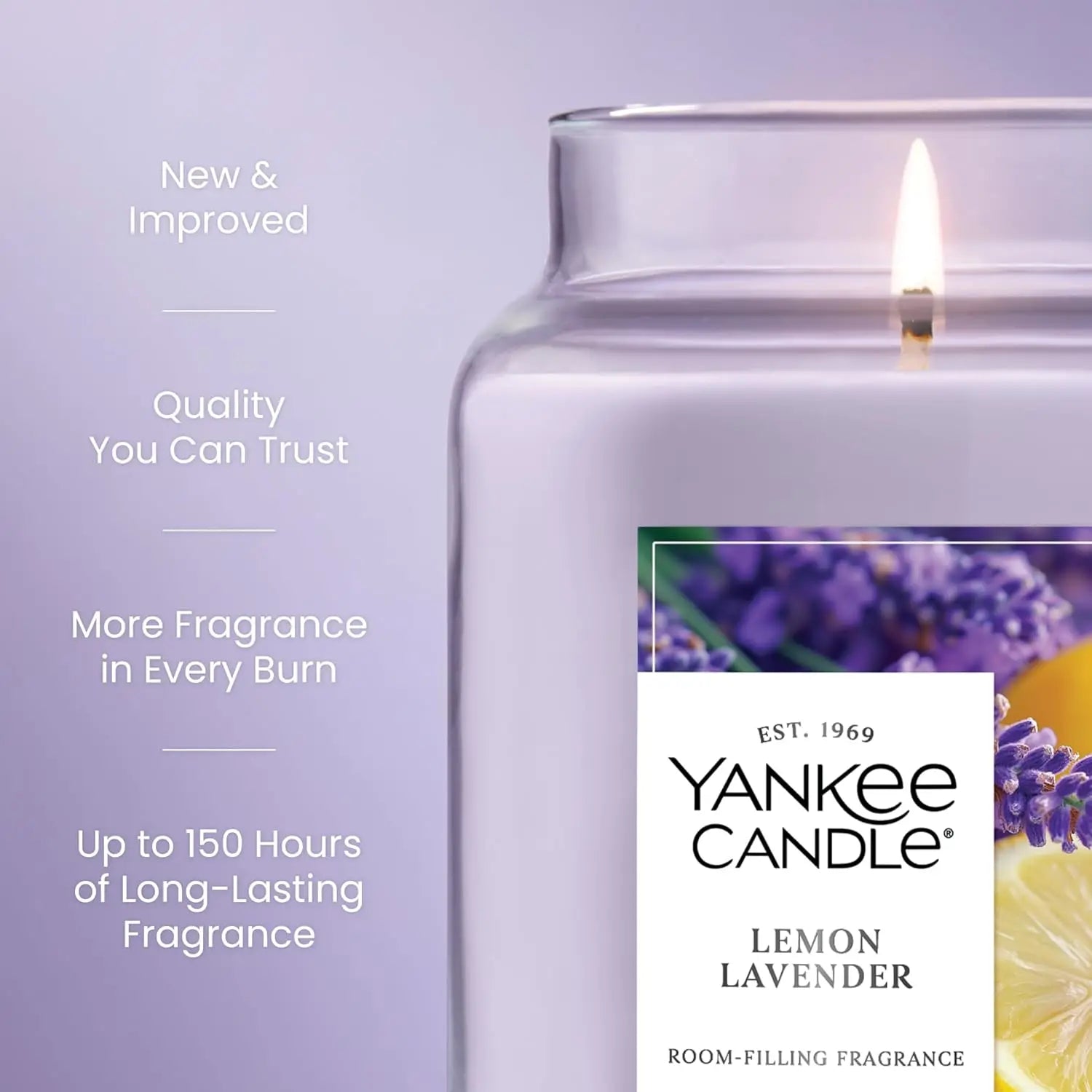 Lemon Lavender Scented Candle, 22oz Large Jar, 150-Hour Burn Time