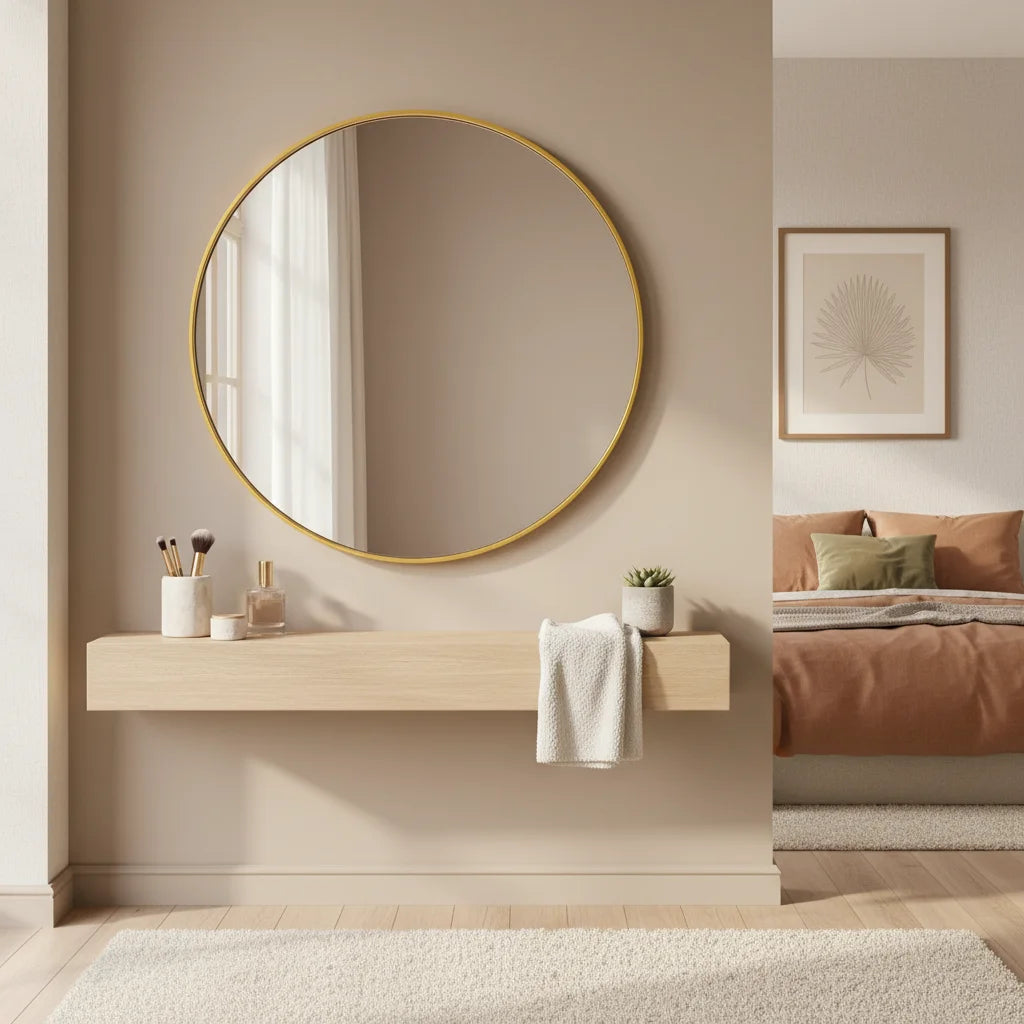 20" Gold Round  elegant Wall Mirror 20" Frameless Shatterproof Style