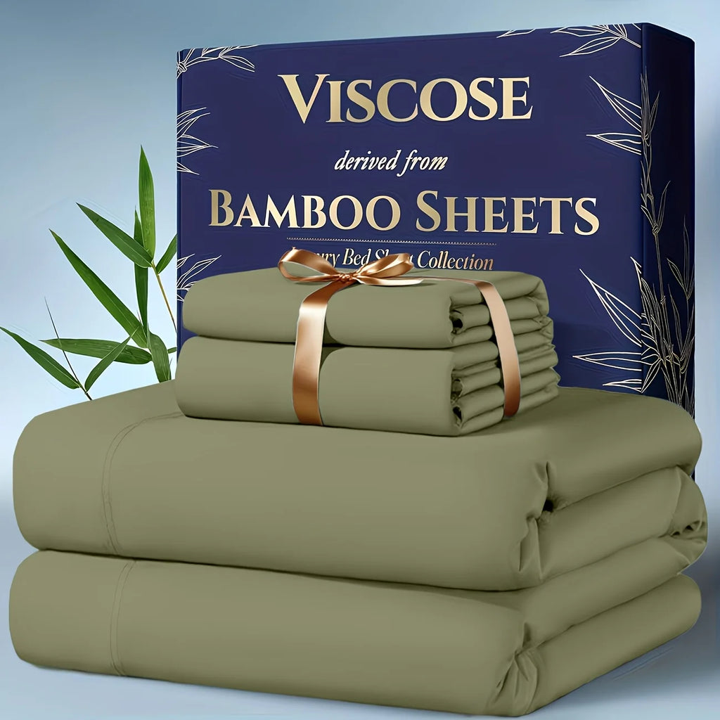 4pcs Bamboo Cooling Bedding - Extra Deep Pocket Breathable And Cooling  Sheet And Fitted Sheet -