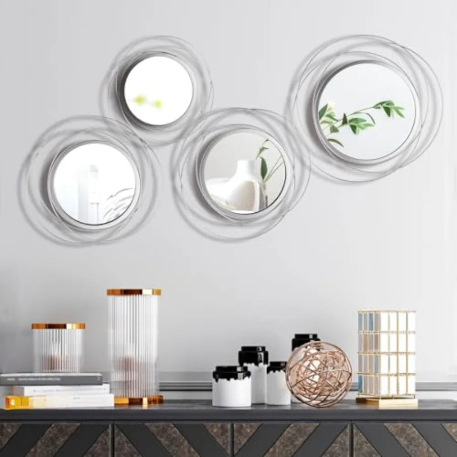 4 Pcs Decorative Wall Mirror Round Modern Circle Mounted Mirror Metal Wall Art Decor