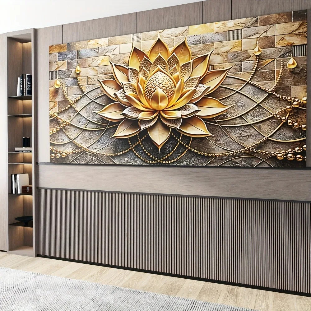 Modern abstract black gold floral canvas art, 1.5 inches thick pine solid wood