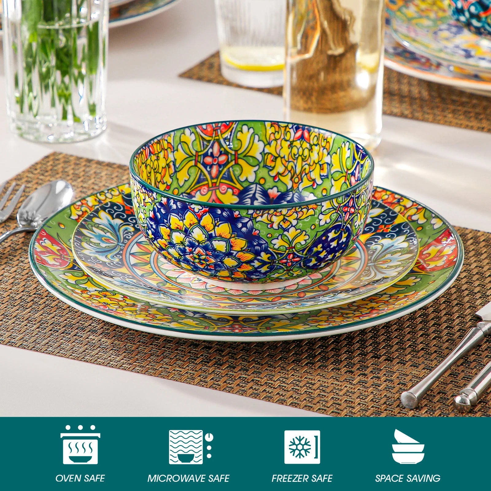 6/12 Piece Cereal Bowls Set 28 Oz Ceramic  Bohemian style