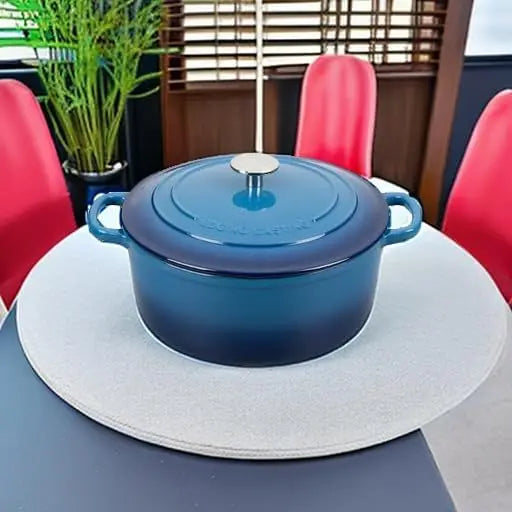 7 Quart Enameled Cast Iron Dutch Oven with Lid, Round for Baking Bread, Oven Safe to 500°F, Lake Blue