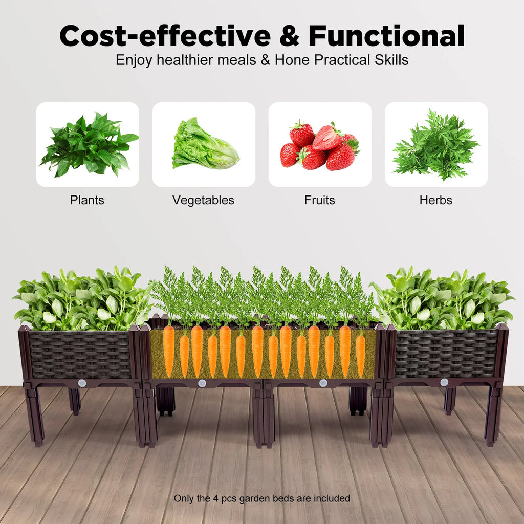 4-Raised Garden Bed Kit, Elevated Planter Box for Vegetables Herbs Flowers, with Drainage Holes, Outdoor Indoor Gardening