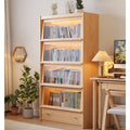 73" H Tall Solid Wood Bookcase with Flip-Up Tempered Glass Doors and 3 Color Led Lights,4 -Tier