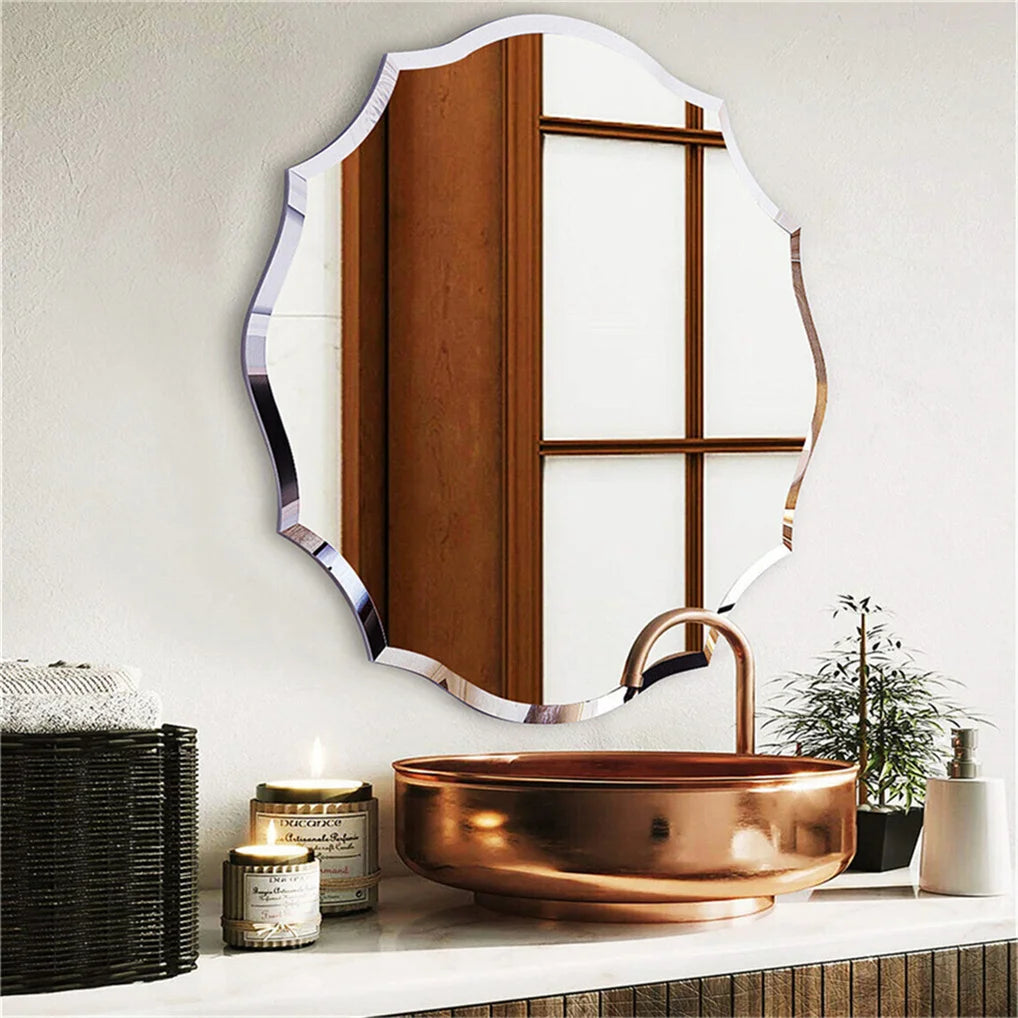 2 Sizes Antique Floral Outcut Oval Wall Mirror  Heavy Beveled Edge