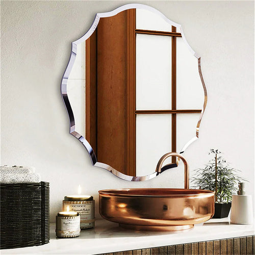 2 Sizes Antique Floral Outcut Oval Wall Mirror  Heavy Beveled Edge
