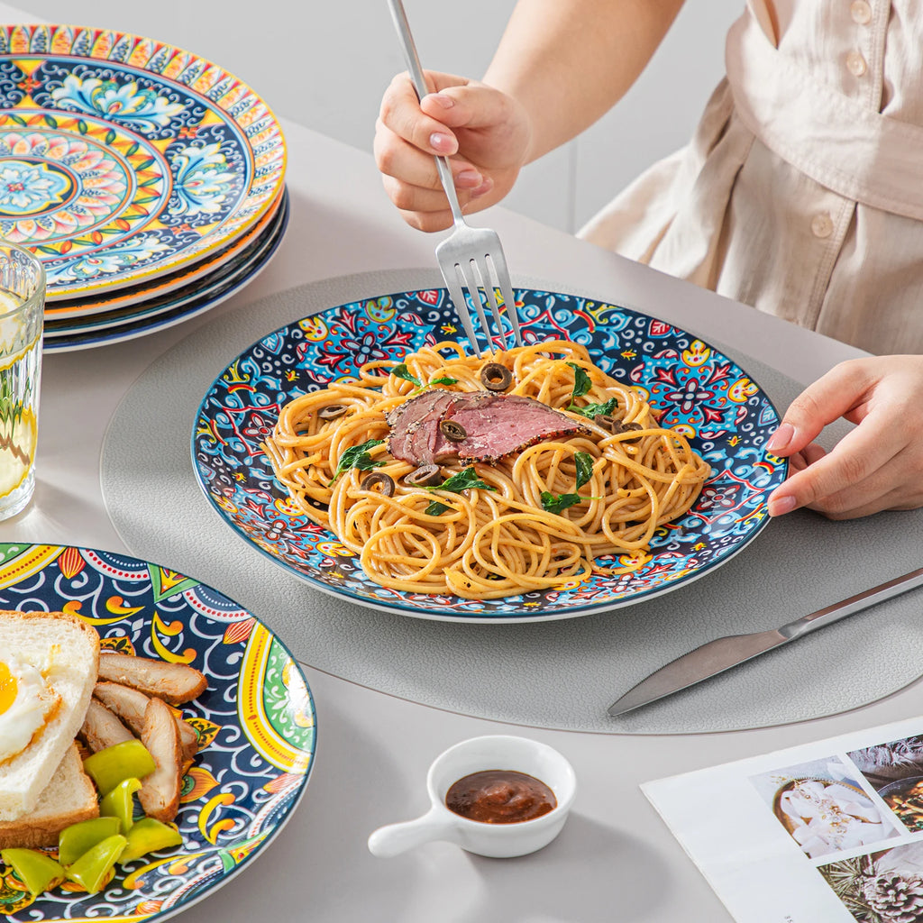 24 PCS Ceramic Dinnerware Set Porcelain Bohemian Style Dinner/Dessert Plate/Cereal/Pasta Bowl For 6