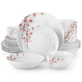 Dinnerware Sets for 6, 24 Porcelain Plates and Bowls Set with Pink Floral,