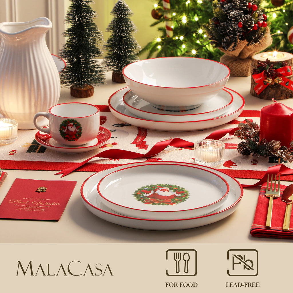 12/30 Piece Ceramic Christmas Dinnerware Set  With 4/6pc Dinner Plate/Dessert/Soup/Bowl/Mug