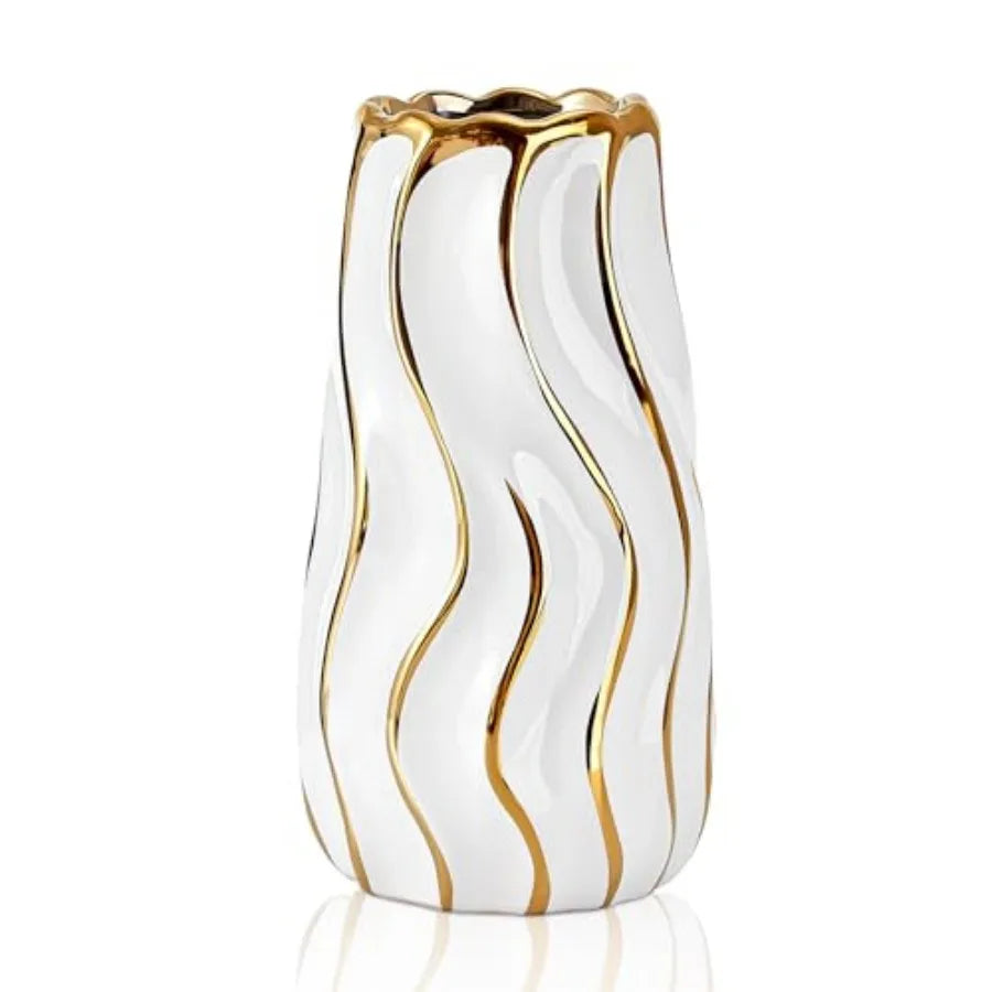 White Vertical Stripe Ceramic Vase for Home Decor