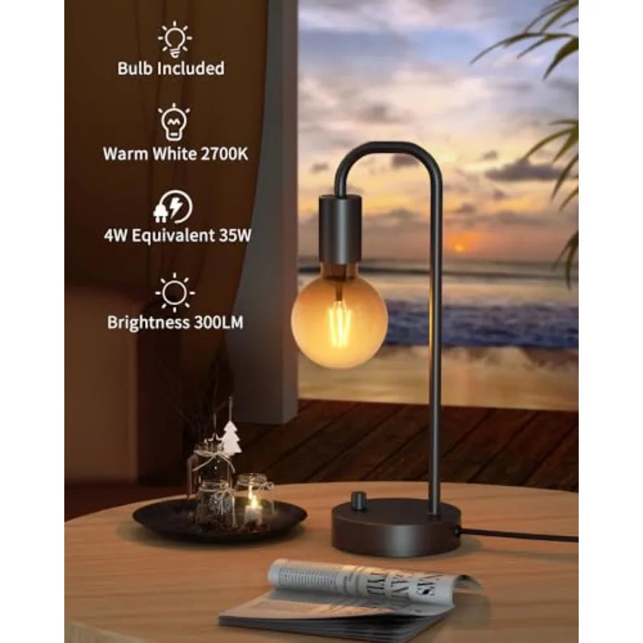 Industrial Table Lamp for Bedroom, Fully Dimmable Modern Bedside Lamps with 2700K Warm Light Bulb for Reading