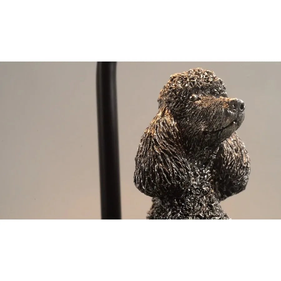 Portable Poodle Table Lamp with USB-C and USB-A Charging Ports, Black Fabric Shade and Dog Figurine Base