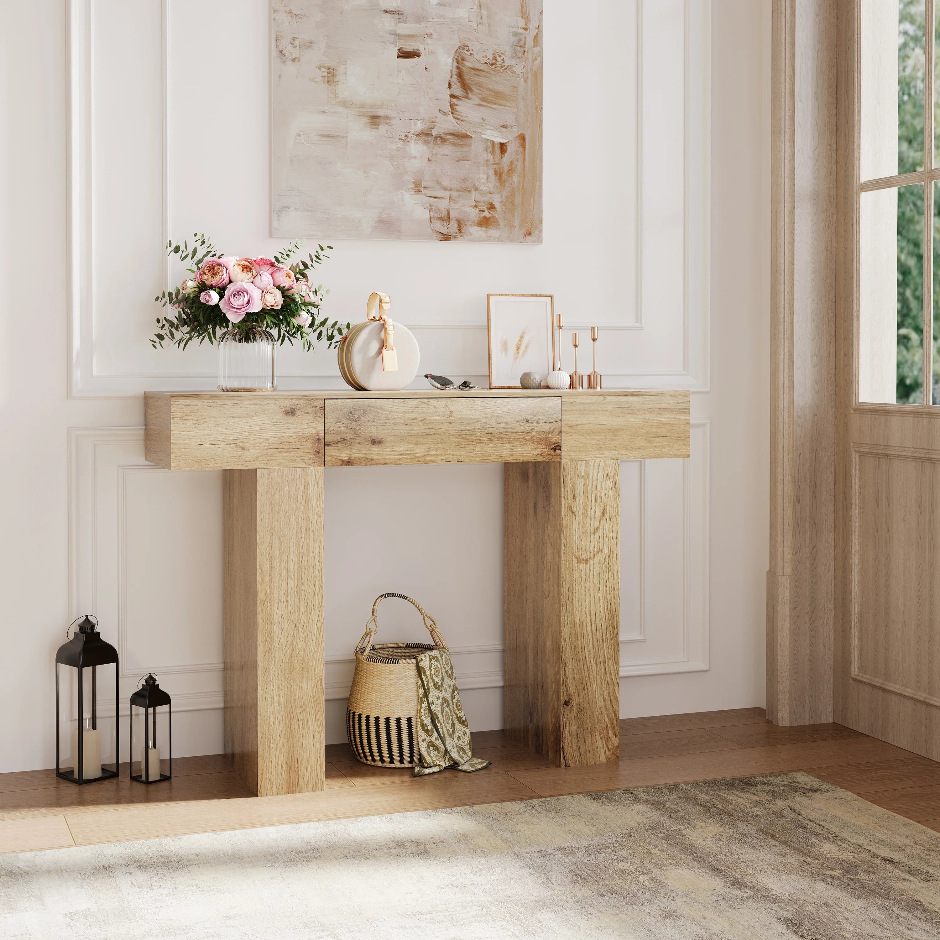 47" Long Console Table with Drawer, Narrow Entryway Table, Charcoal | Wood Rectangular Sofa Table