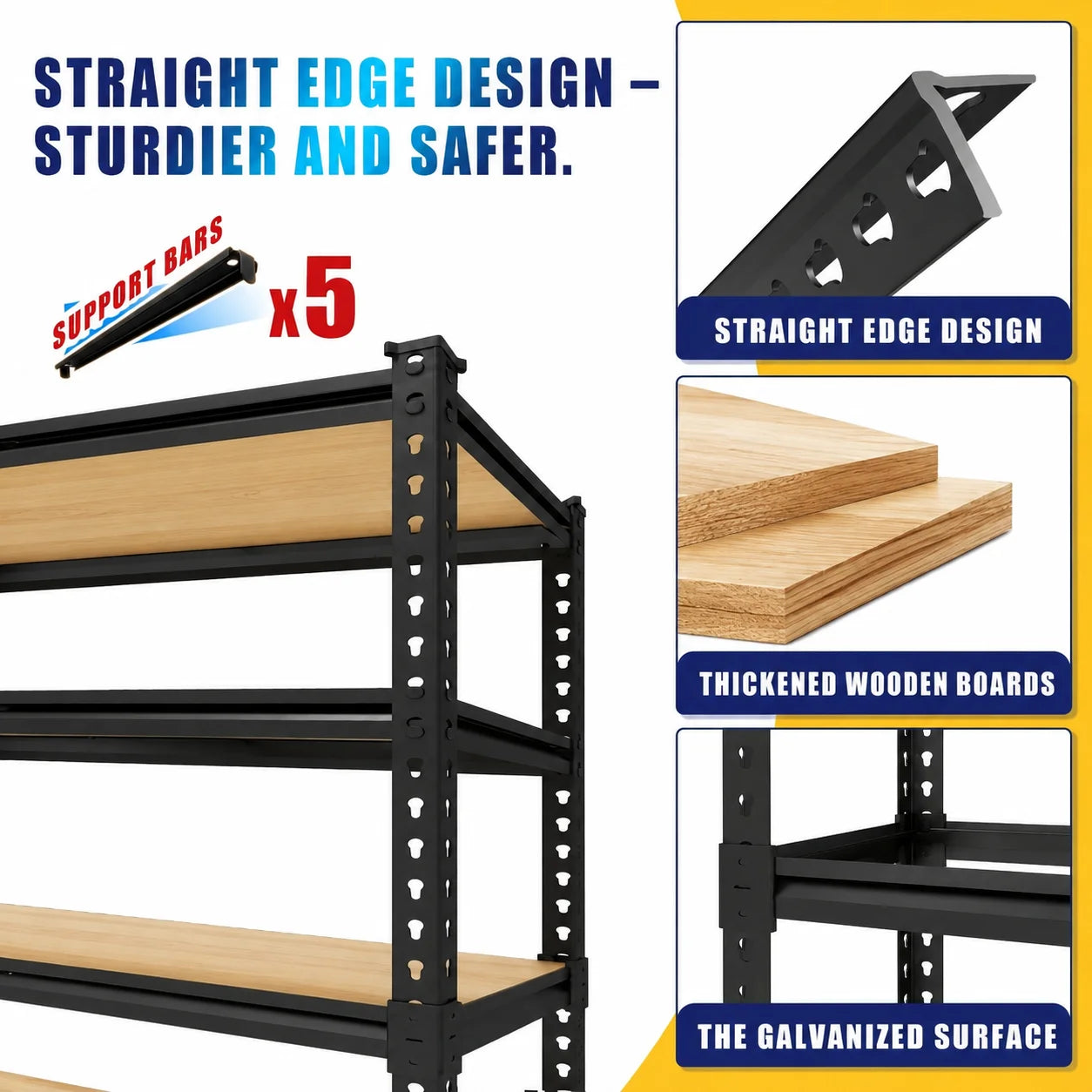 Extra-Wide Heavy-Duty Five-Tier Metal Storage Rack with 2000 Lbs Load Capacity, Adjustable Steel Shelving Unit 72-Inch Freestanding Shelf
