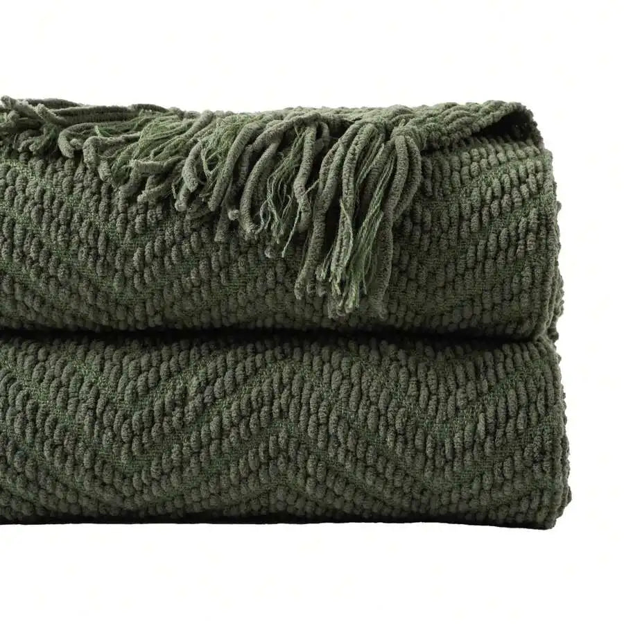 Knitted Olive Green Throw Blanket For Soft Warm Large Throws ,Decorative Green Throw Blankets