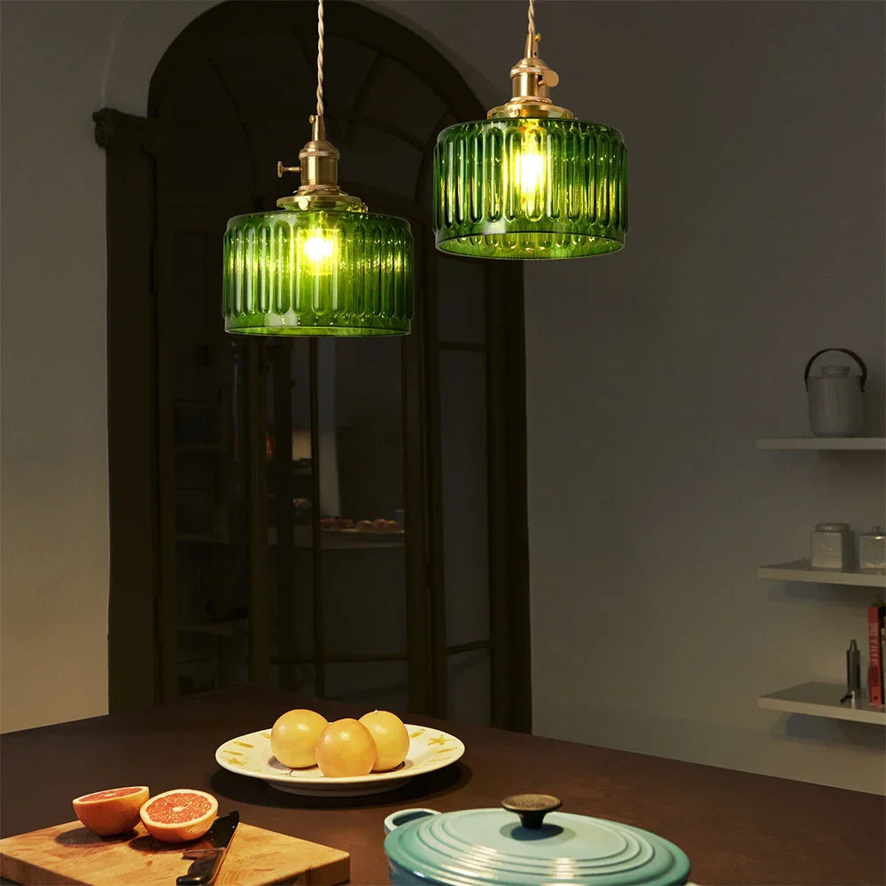 VETRULUS Retro Led Crystal Pendant Light Green Chandelier Modern Hanging