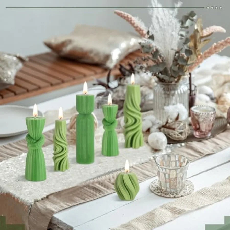 6 Pcs Ribbed Pillar Candles Modern Aesthetic Soy Wax Scented