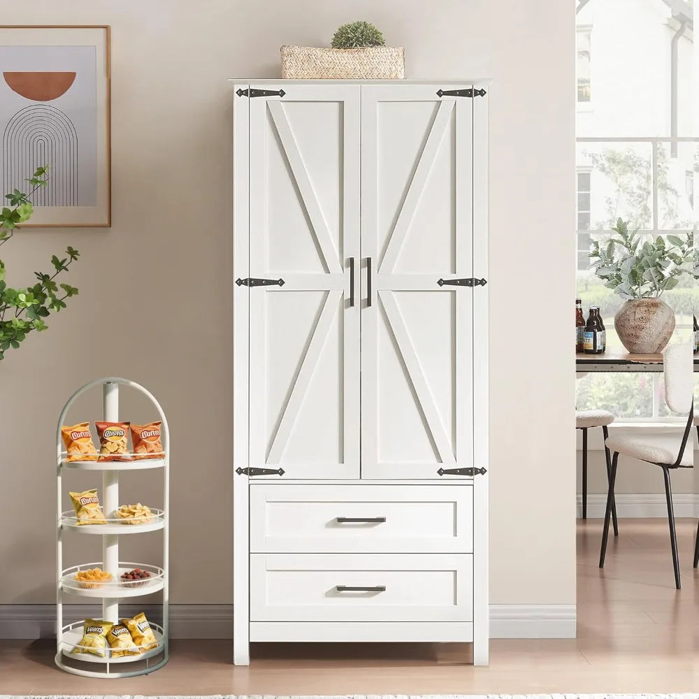 Storage Cabinet, with 2 Drawers & Adjustable Shelves & Barn Doors, Farmhouse Wood