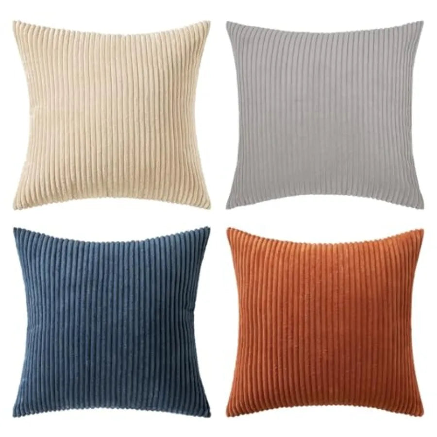Boho Farmhouse Throw Pillow Covers 18x18 Inch Set of 4 Modern Nordic Cushion Covers Soft Corduroy