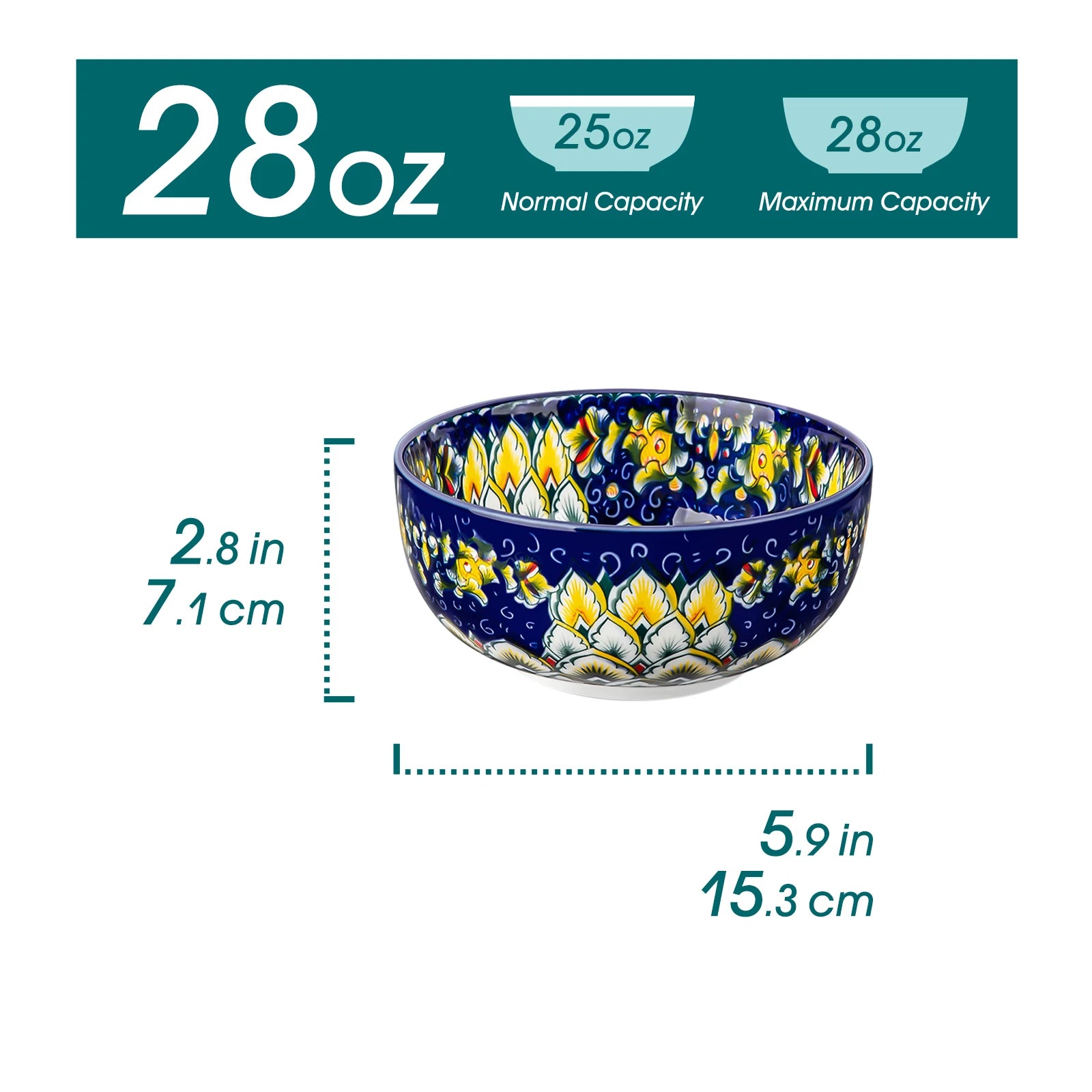 6/12 Piece Cereal Bowls Set 28 Oz Ceramic  Bohemian style