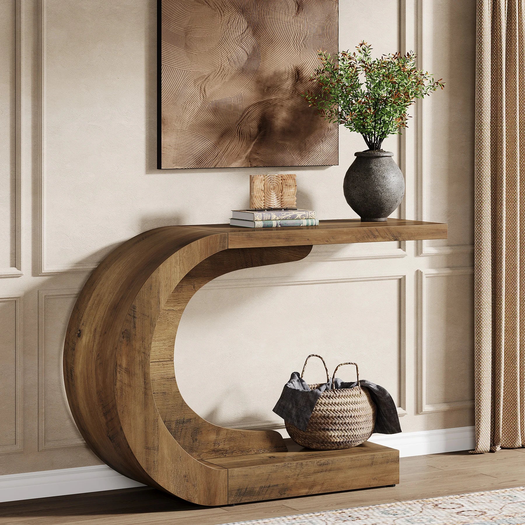 43.3" Mid-Century Modern Console Table Wood C-Shaped y Accent Table