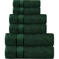 6-Piece Cotton Bath Towel Set - 2 Large Bath Towels, 2 Hand Towels, 2 Washcloths - Plush, Absorbent, Quick-Dry - Green/Forest