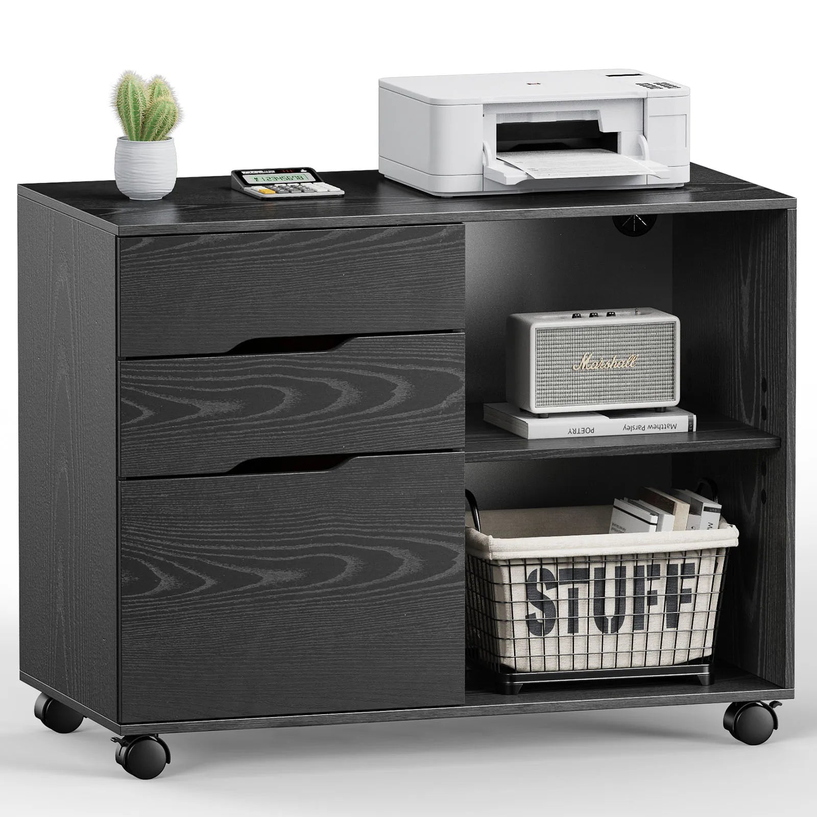 3 Drawers Wooden Mobile Cabinet Chest Dressers wood Storage Cabinet Organizer Rolling Display Furniture