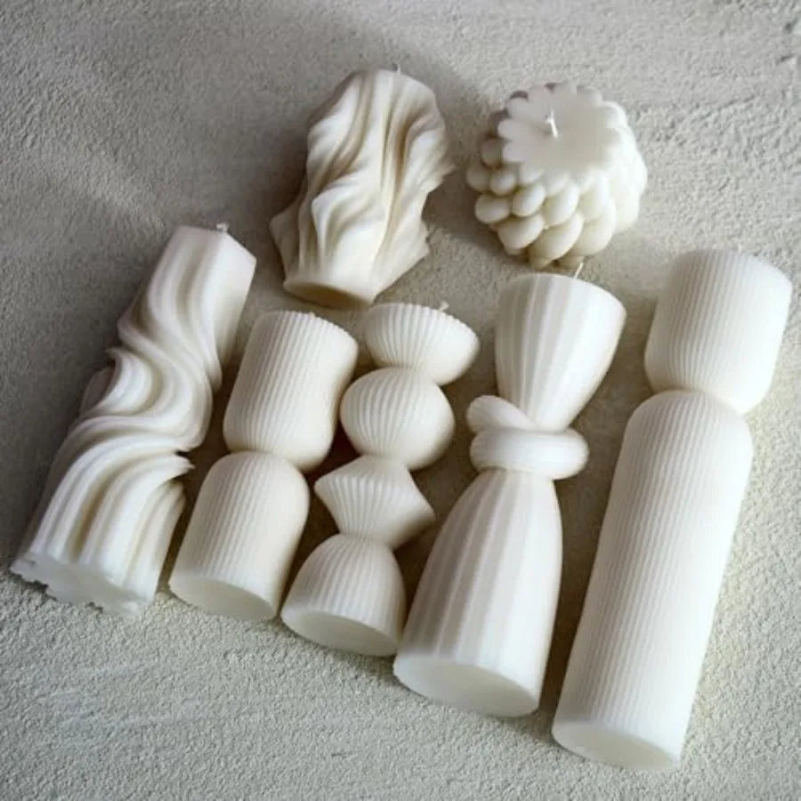 7-Pack Pillar Candles - Soy Wax Handmade Ribbed Candles