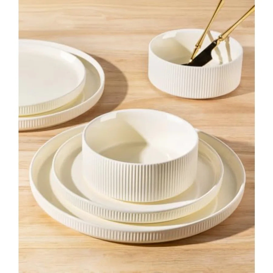 4 serve, 12 Pieces Porcelain Lightweight Plates and Bowls Sets, Scratch Resistant Oven, Microwave