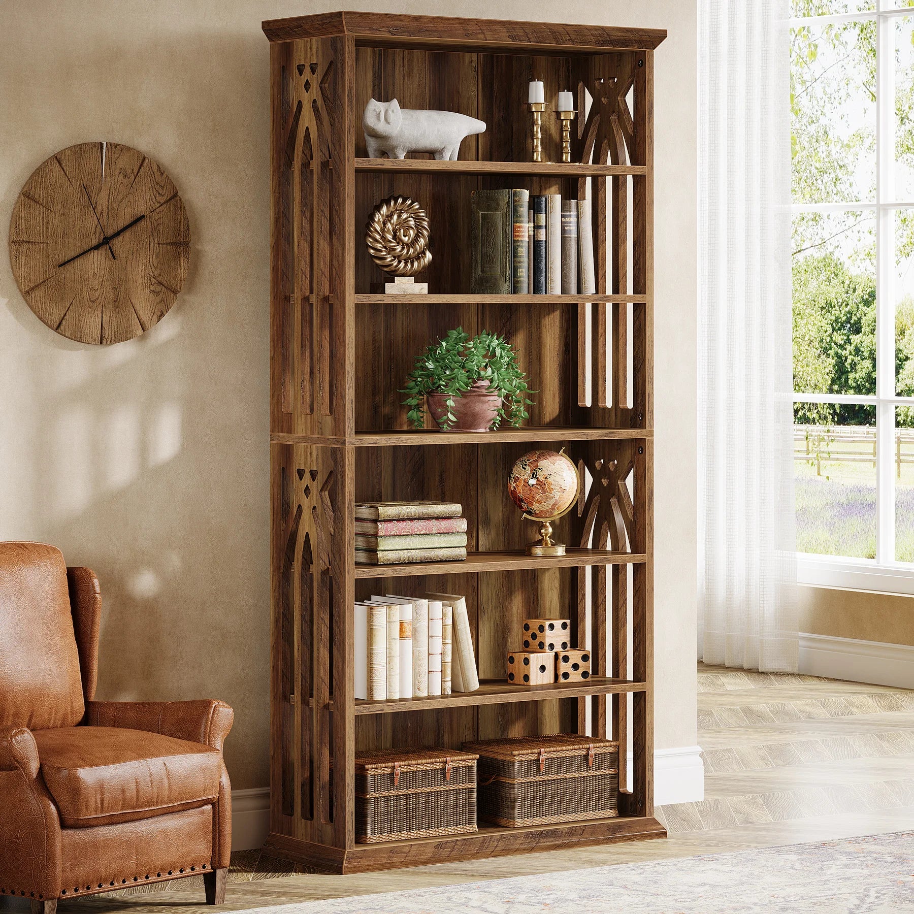 6-Tier Bookshelf, 75-Inch Tall Bookcase Freestanding Display Shelves