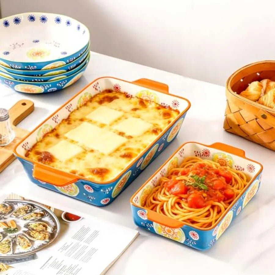 Ceramic Baking Dish Set of 2 with handles, 3QT and 1.2QT  Oven, Oven Safe