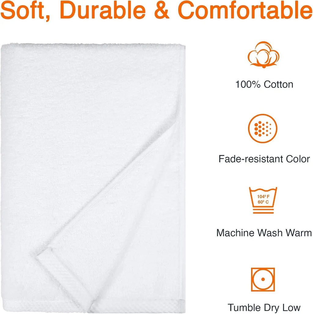 Quick-Dry Oversize Bath Towel 100% Cotton 54x30 Inches for Bathroom, White